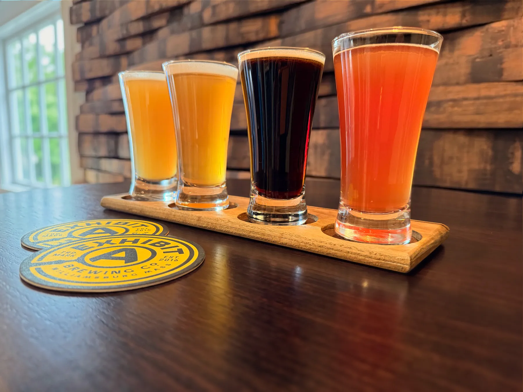 A flight of craft beers at our taproom